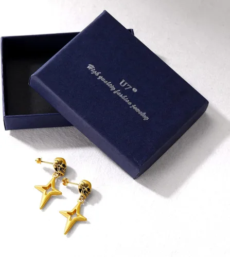 Vista 7 de U7 Stainless SteelBlack18K Gold Plated Personalized Gothic Skull Studs Earrings, Snake Stud Earrings, Goat Devil Earrings, Wolf Earrings Halloween