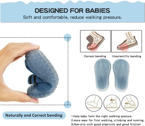 Vista 5 de Zapatos de calcetín para bebés y niños, suela de goma antideslizante, ligeras, elásticas, para el primer paseo, para recién nacidos, zapatos