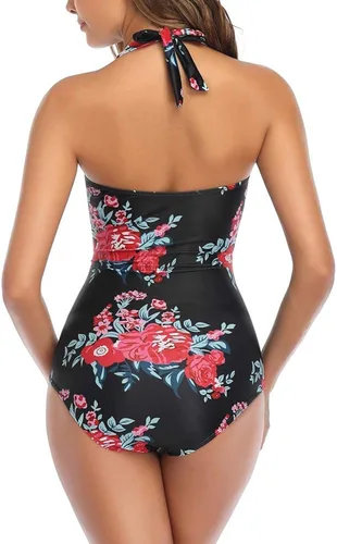 Vista 3 de Smismivo - Traje de baño con control del abdomen traje de baño de una pieza adelgazante de estilo vintage retro para mujer traje de baño fruncido