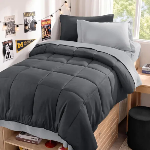 Vista 23 de JOLLYVOGUE Juego de edredón individual XL, cama ultrasuave en una bolsa, tamaño individual XL, 5 piezas, juego de ropa de cama certificado Oeko-TEX