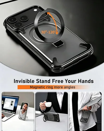 Vista 2 de Losin for iPhone 18 Pro Max/17 Pro Max Metal Bumper Kickstand Case,Black Negro
