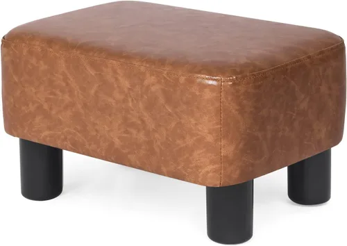 Vista 8 de Asense Taburete otomano de piel sintética, asiento acolchado rectangular pequeño con patas antideslizantes (marrón)