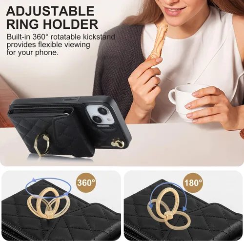 Vista 5 de Asuwish Funda de teléfono para iPhone 13 Mini de 5.4 pulgadas con protector de pantalla de vidrio templado, anillo con bloqueo RFID, tarjetero