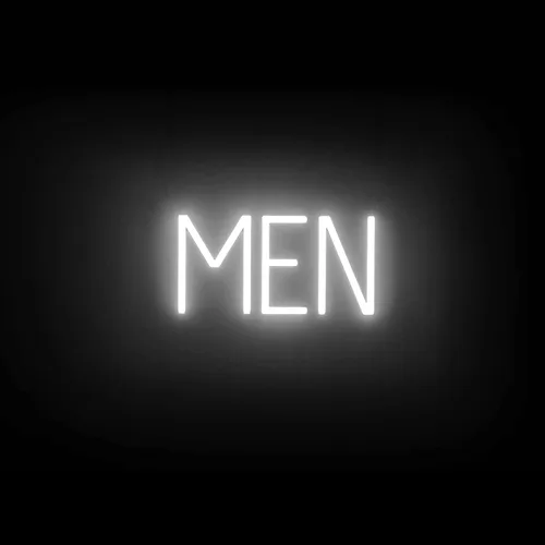 Vista 12 de SpellBrite Letrero de MEN para baños de negocios Letreros relacionados con el baño con aspecto de neón, luz LED azul 13.8 x 6.3 pulgadas