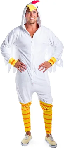 Vista 6 de Tipsy Elves Adult Chicken Halloween Costume - Poultry Halloween Jumpsuit for Men Blanco (Egg White)