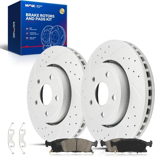 Vista 20 de Kit de freno delantero KAX, rotores de freno ranurados y con hendiduras, pastillas de freno cerámicas Compatible con Honda Accord 1990 1991 1992