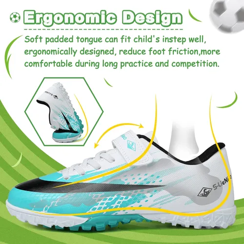 Vista 3 de CBUSTER Zapatos de fútbol para niños y niñas, zapatos deportivos para interiores y exteriores