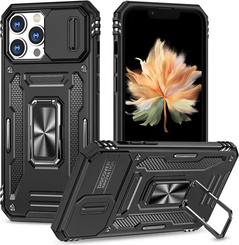 Vista 26 de Funda para iPhone 12 Pro Max con cubierta deslizante para cámara, con soporte para anillo de dedo, soporte magnético para automóvil, para iPhone 12