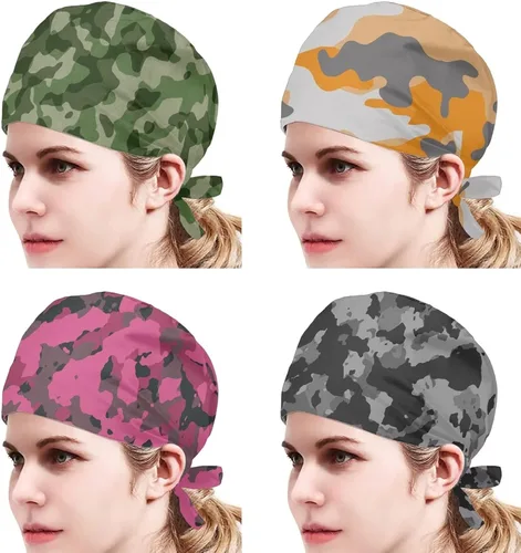 Vista 2 de Babrukda Paquete de 4 gorras con banda para el sudor ajustable, gorro de Navidad