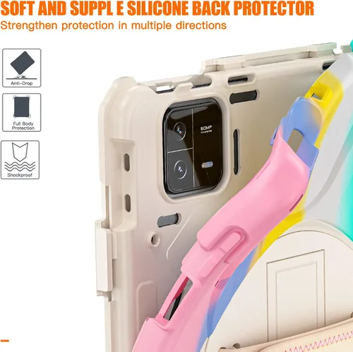 Vista 8 de Funda para Xiaomi Mi Pad 6/Mi Pad 6 Pro, funda resistente a prueba de golpes de 11 pulgadas, soporte giratorio 360, correa de mano, correa de rosado