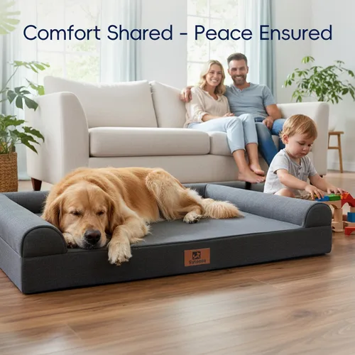 Vista 9 de Sofá ortopédico indestructible a prueba de mordidas para perros extragrandes, 42 x 30 pulgadas, sofá cama XL de espuma impermeable para mascotas