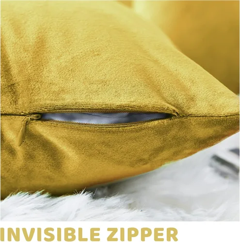 Vista 2 de Fundas de almohada de terciopelo decorativas para sofá, cama, sofá, silla, funda de cojín suave color amarillo, funda de almohada cuadrada sólida