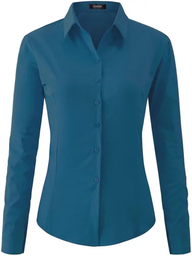 Vista 13 de Jonivey - Camisa de vestir de manga larga elástica con botones para mujer, suave, sin arrugas, para trabajo, casual, negocios, oficina