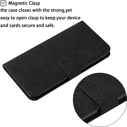 Vista 6 de Funda compatible con iPhone 11 con tarjetero de cuero con tapa abatible, estampado retro con función atril, funda protectora magnética para iPhone