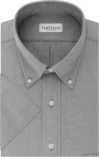 Vista 3 de Van Heusen Camisa de vestir de manga corta para hombre ajuste regular Oxford sólido blanco azul azul inglés