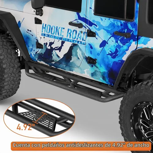 Vista 4 de Hooke Road Barras de Paso Lateral de Caída para 4 Puertas JK para Jeep Wrangler JKU 2007-2018 de 4 Puertas Solamente, Barra de Paso de Acero de Alta