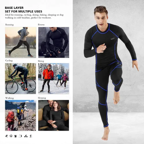 Vista 4 de Ropa interior térmica para hombre, conjunto de pantalones largos con forro polar capa base superior
