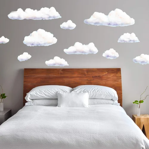 Vista 3 de Kit de calcomanías de pared de acuarela de nubes, calcomanías de pared de nubes de puesta de sol hinchadas por Chromantics