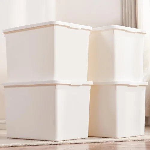 Vista 8 de Yishyfier Contenedores de almacenamiento blancos de 15 cuartos de galón con tapas, cajas de plástico apilables para oficina, juego de 4, caja