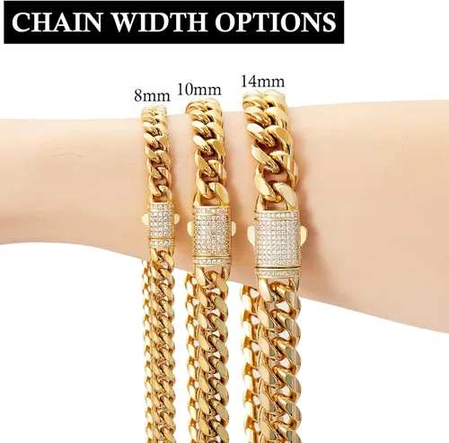 Vista 2 de SUNFERE Cuban Link BraceletNecklace for Men 81014mm 18K Gold Plated 316L Stainless Steel Diamond Clasp Hip Hop Bracelets for Men Jewelry Gift