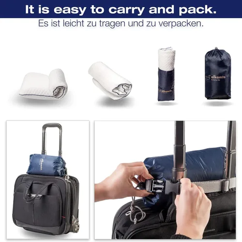 Vista 9 de alkamto Almohada de espuma viscoelástica cómoda para viajes y campamentos, bolsa portátil fácil de transportar, funda de almohada con regulación