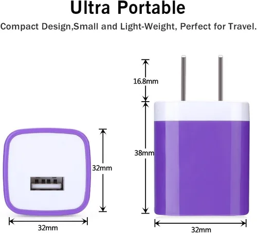 Vista 2 de GiGreen - Enchufe de pared USB, bloque de carga rápida de un solo puerto, paquete de 5 unidades de enchufe de carga USB, adaptador de pared