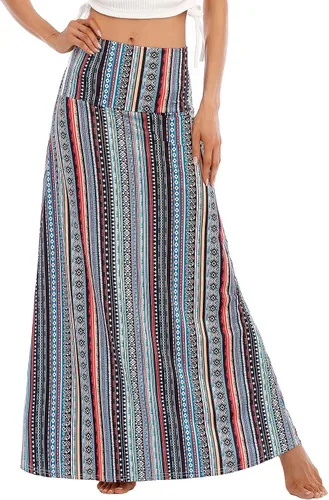 Vista 4 de Zando Faldas largas para mujer, vestidos de moda de cintura alta, falda larga casual de entrenamiento, falda de flores acampanada para niñas