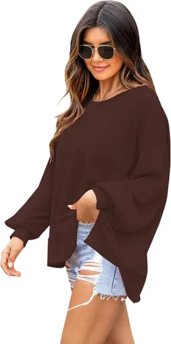 Vista 2 de VNIRA Sudadera de gran tamaño para mujer, cuello redondo, manga larga, casual, vintage, sudadera sin botones