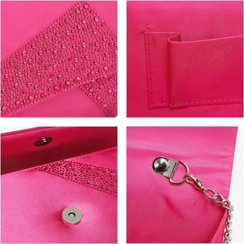 Vista 4 de Dasein Bolso de noche de satén con diamantes de imitación para mujer, bolso brillante con purpurina brillante para fiesta, boda, cóctel, baile
