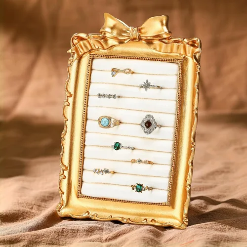 Vista 9 de Liliaafar Vintage Ring Holder Rectangle Black Ring Wedding Display Suede Jewelry Box Stand Frame Earring Tray Anniversary Engagement Baroque