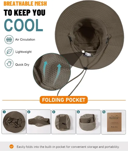 Vista 2 de Sombrero de cola de caballo para mujer, UPF50+, impermeable, sombrero de Café
