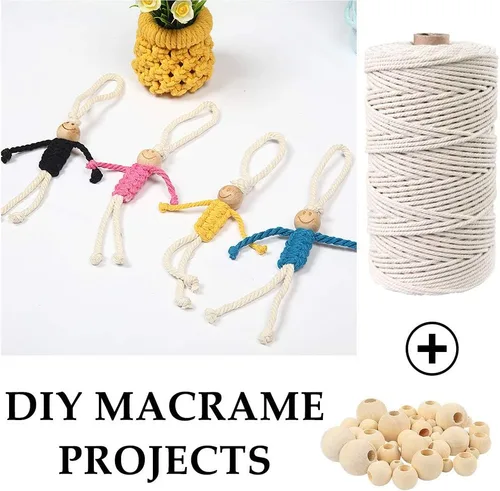 Vista 7 de 120 kits de macramé para principiantes de 0.118 pulgadas x 109 yardas, cordón de macramé de algodón natural con cuentas y anillos de madera, palos
