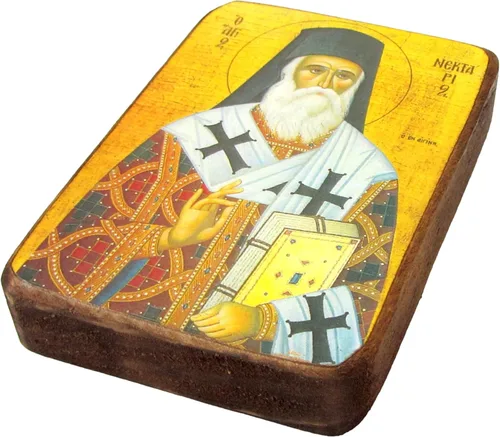 Vista 3 de Icono de madera griego cristiano ortodoxo madera de san nectarios de egina / A0