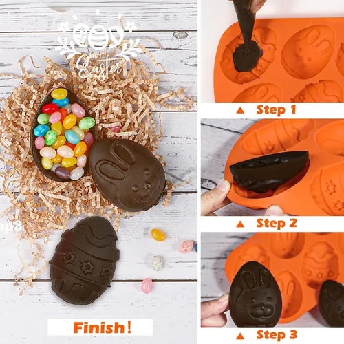 Vista 5 de Webake Moldes para huevos de Pascua, paquete de 2 moldes de chocolate de Pascua, moldes de silicona para magdalenas, molde antiadherente