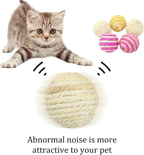 Vista 6 de WishLotus Pelotas de sisal para gatos, 5 unidades, bolas de sisal de colores surtidos de 1.8 in para que los gatos arañen, palmaditas, muerdan