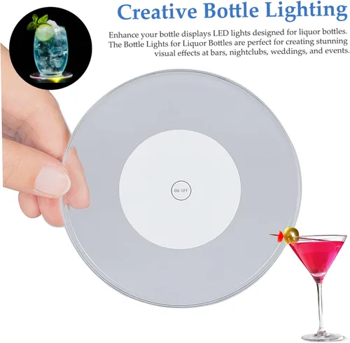 Vista 4 de 12 luces de botella para botellas de licor, posavasos LED de 2.4 pulgadas de diámetro para bebidas, luces adhesivas para botellas de vino