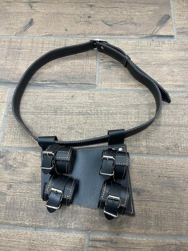 Vista 2 de Samurai Sword Katana Medieval Anime Espada Dos Hebillas Cuero Rana Funda de Cuero Cinturón Accesorios Ajustable Negro