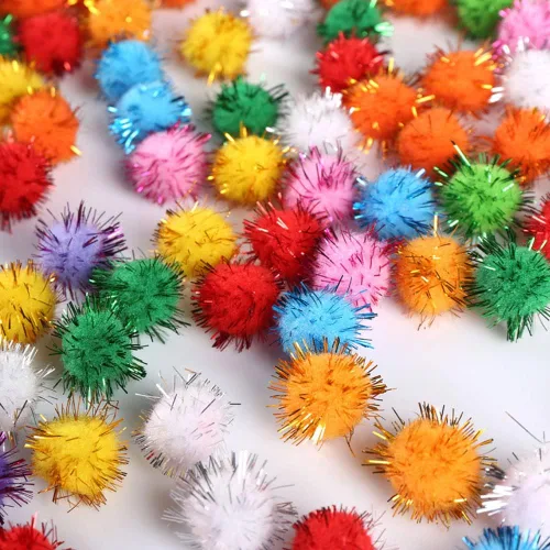 Vista 5 de Bolas de purpurina de colores, bolas peludas de pompón, pompones de Navidad, pompones de bricolaje, suministros de manualidades