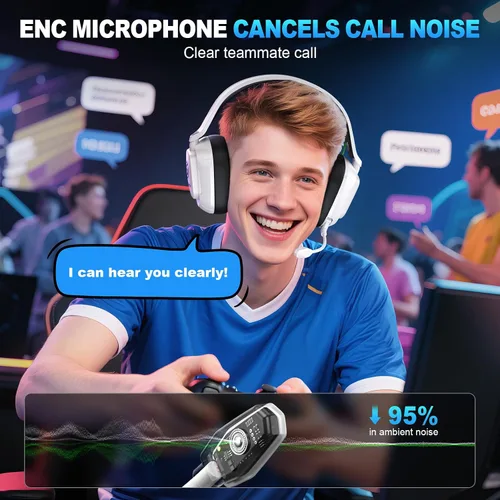 Vista 3 de 2.4GHz Wireless Gaming Headset for PS5/4, PC, Low-Latency Bluetooth Gaming Headphones with Stereo Sound, Noise Canceling Mic, Phantom White