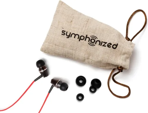 Vista 5 de Symphonized XTC Premium - Auriculares intrauditivos de madera genuina con aislamiento de ruido con micrófono (rojo)