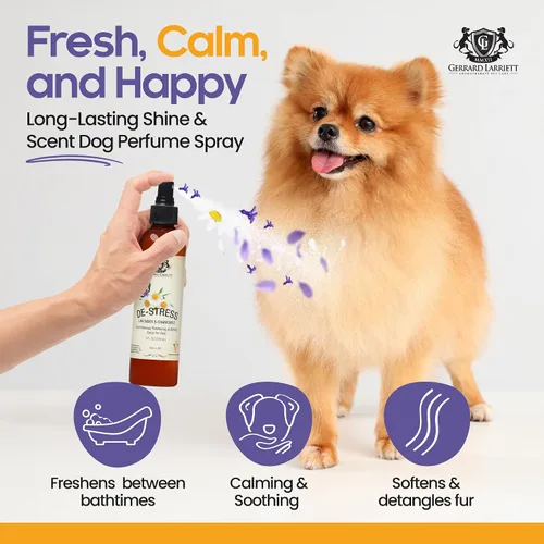 Vista 2 de Aerosol refrescante y brilloso de aromaterapia para mascotas, aerosol para aseo de perros, perfume canino, colonia de perro y eliminador de olor