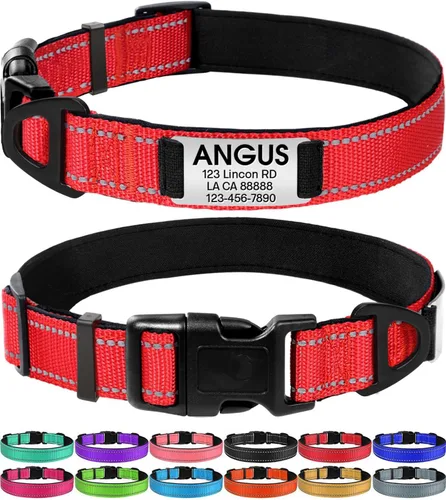 Vista 14 de Joytale Collares para perros personalizados, collar de nailon reflectante con placa de nombre grabada, personalizado para perros pequeños, negro, S
