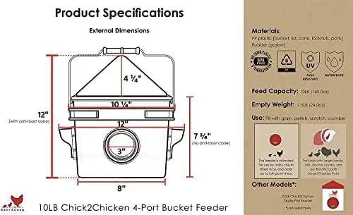 Vista 6 de RentACoop Alimentador de pollo de 4 puertos sin BPA Chick2Chicken de 10 libras