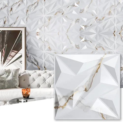 Vista 14 de Art3dwallpanels Paquete de 20 paneles de pared 3D para decoración de pared interior, 12 x 12 pulgadas, paneles de diamante blanco para sala de Nuevo