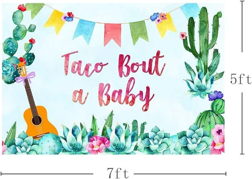 Vista 4 de Fondo de fiesta de taco de 7 x 5 pies, para fiesta de bebé, para el cinco de mayo, niño mexicano, baby shower, fotografía, cactus, decoración