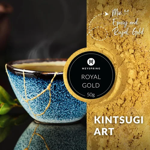 Vista 5 de MEYSPRING Polvo de Mica Dorado Real para Resina Epoxi - Kintsugi Gold - Pigmento de Resina Epoxi - Excelente Color de Resina para Kit de Reparación