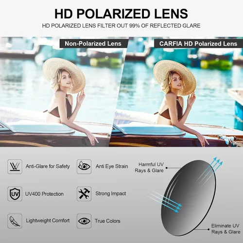 Vista 6 de CARFIA Acetate Polarized Sunglasses for Men UV Protection Fashion Retro Cool Sun Glasses Driving Fishing Golf Eyewear