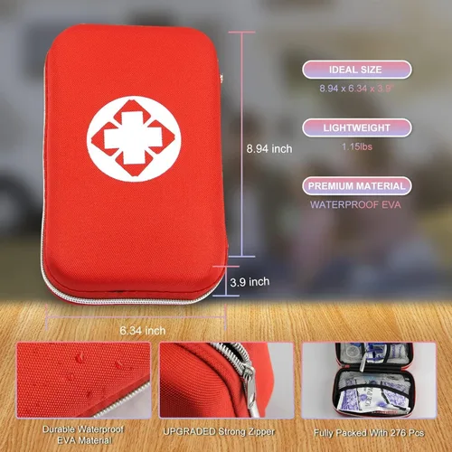 Vista 3 de 276 PIEZAS Kit de Primeros Auxilios para Hogar, Auto, Camping, Senderismo, Suministros de Emergencia, Bolsa Compacta y Linda para la Escuela, al