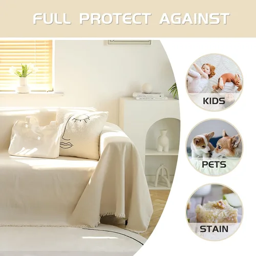 Vista 4 de MEETSKY funda para sofá de 2 plazas, fundas de sofá lavables de felpilla para sofá modular, fundas para mascotas con borlas, protector de muebles