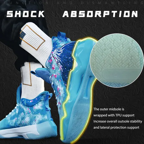 Vista 4 de Promenie Zapatos de baloncesto de caña alta para hombre, inspirados en graffiti, calzado deportivo con soporte superior, diseño antideslizante